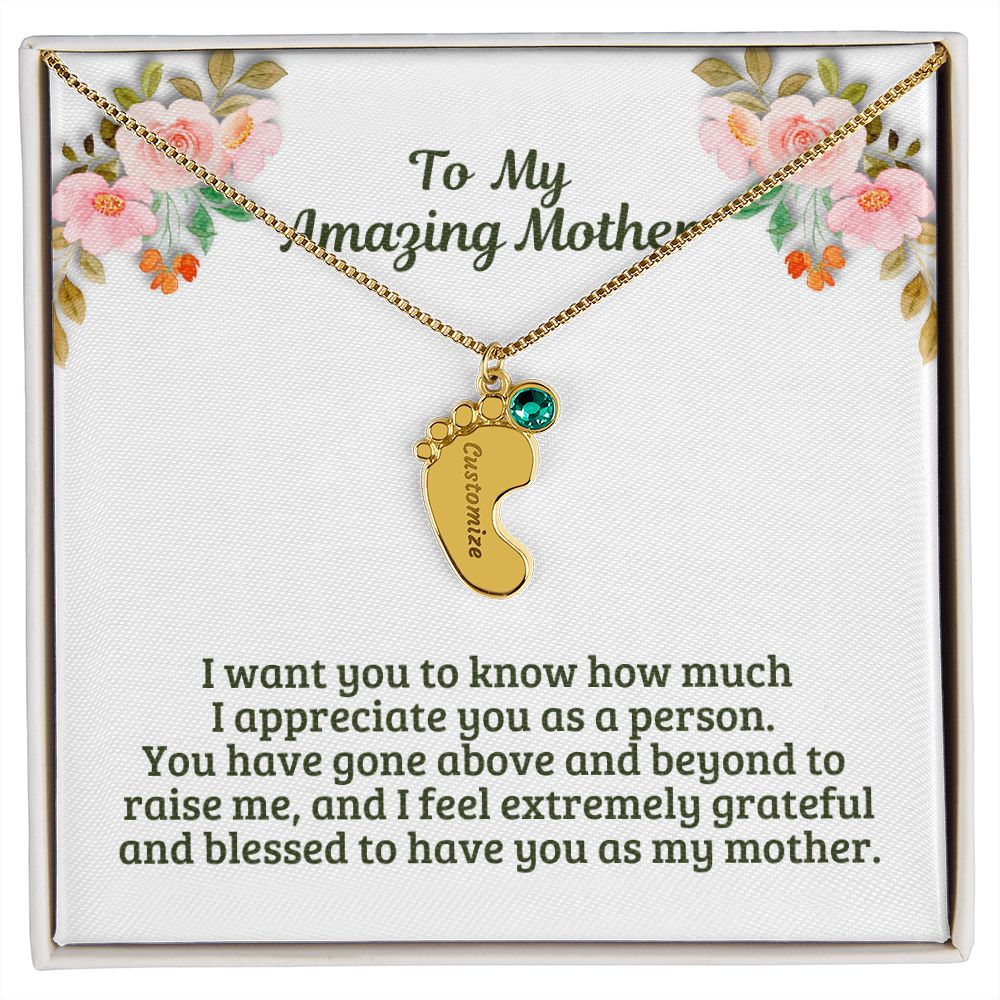 Mother's Day or Birthday Gift for Mom/Mum Personalized Baby Feet Name Necklace with Birthstone Gift For Mom Mum M45A