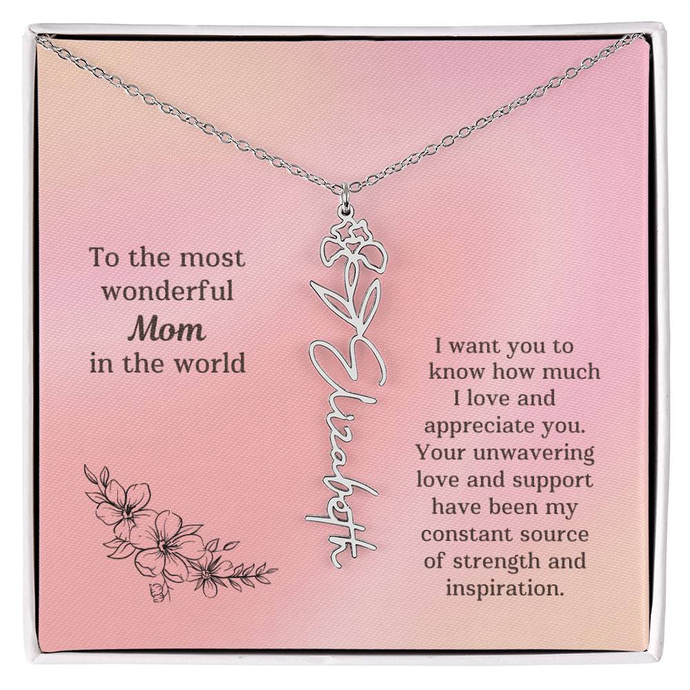 Personalized Name Birth Flower Necklace Mother's Day Gift or Birthday To the Most Wonderful Mom in the World M52