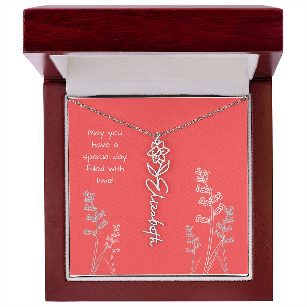 Personalized Birth Flower with Name Necklace Unique Gift for Her - BMFN_M68Gen