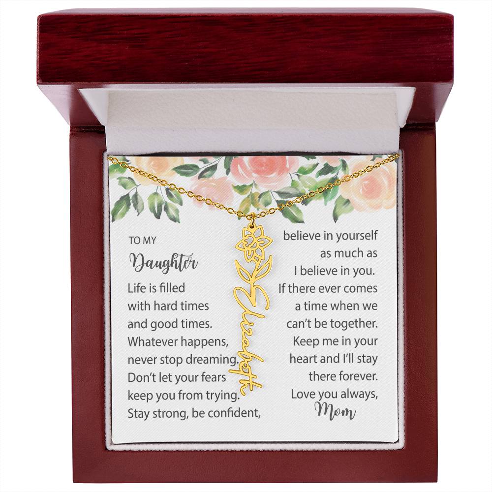 Birth Flower Necklace with Name Silver or Gold and Message Card Gift for Daughter From Mom, Mum or Dad - BMFNDaughter001