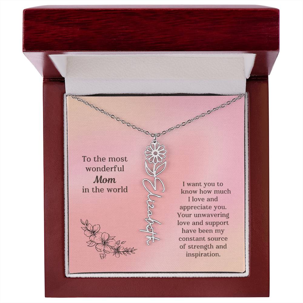 Personalized Name Birth Flower Necklace Mother's Day Gift or Birthday To the Most Wonderful Mom in the World M52