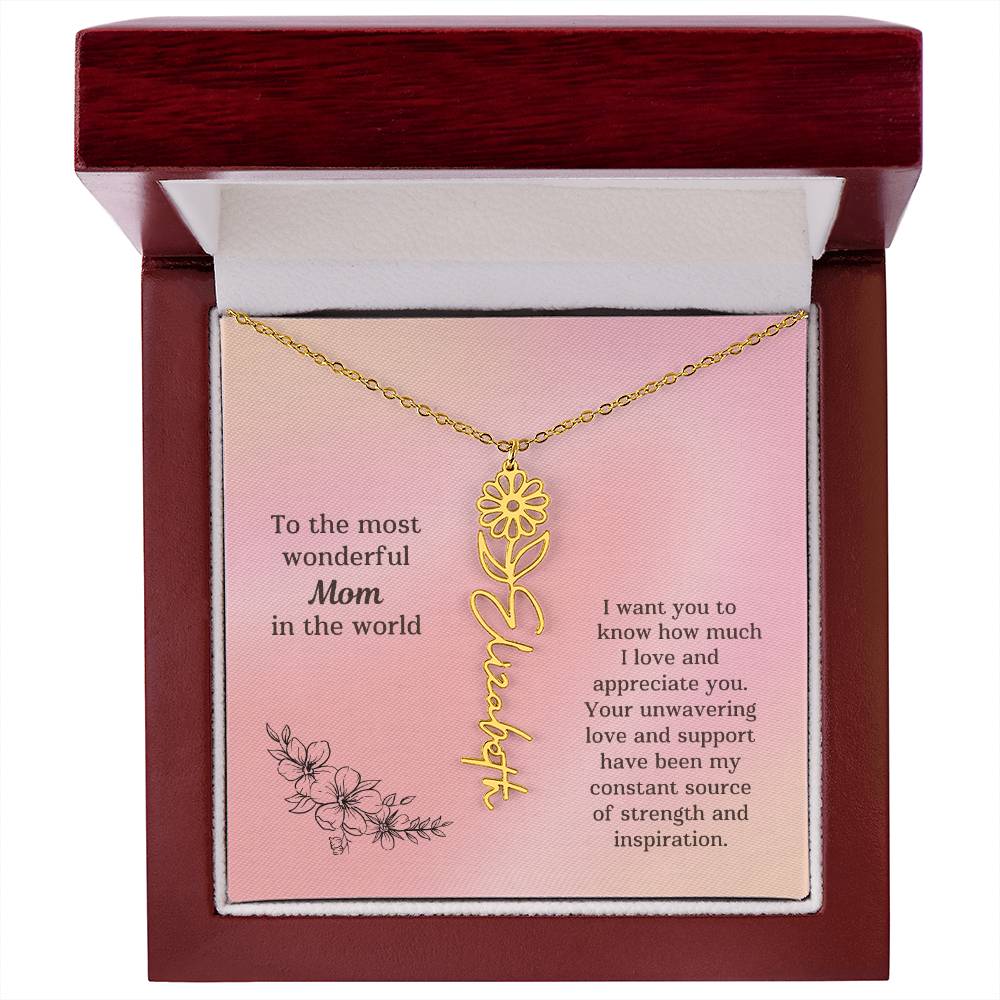 Personalized Name Birth Flower Necklace Mother's Day Gift or Birthday To the Most Wonderful Mom in the World M52