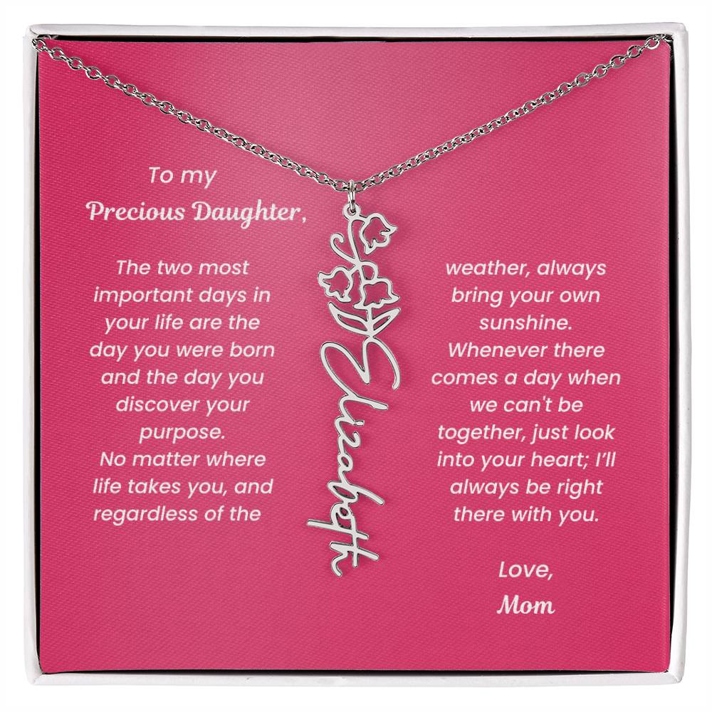 Personalized Name Birth Month Flower Necklace Gift for Daughter or Granddaughter - BFNVMC71D