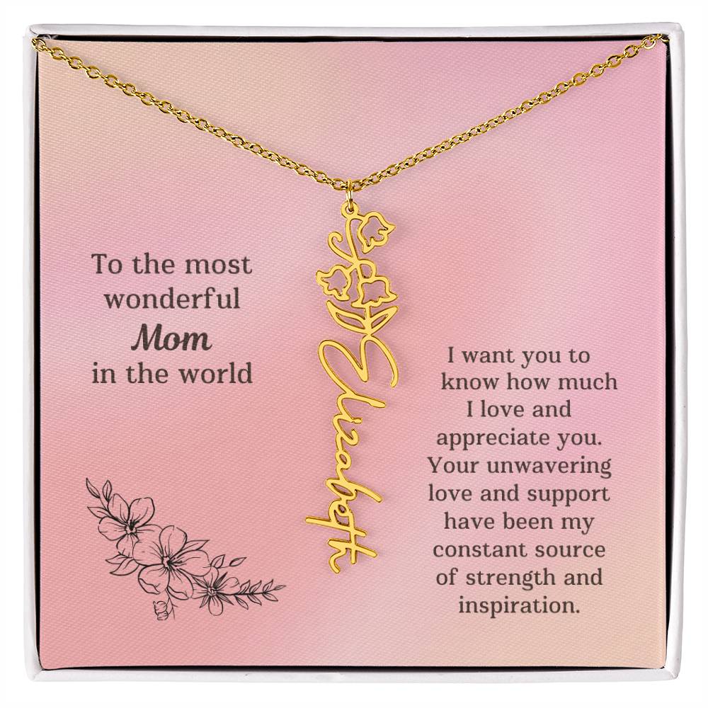 Personalized Name Birth Flower Necklace Mother's Day Gift or Birthday To the Most Wonderful Mom in the World M52