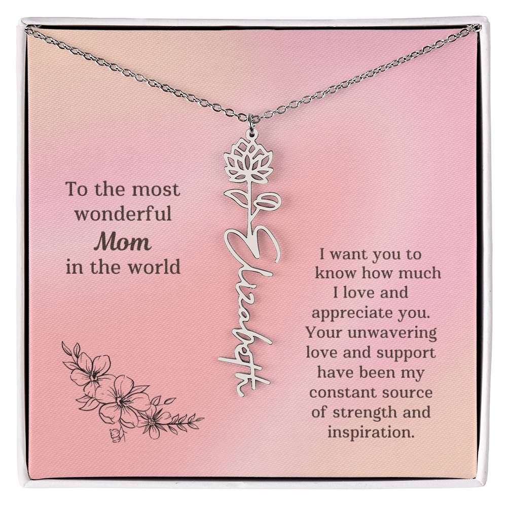 Personalized Name Birth Flower Necklace Mother's Day Gift or Birthday To the Most Wonderful Mom in the World M52