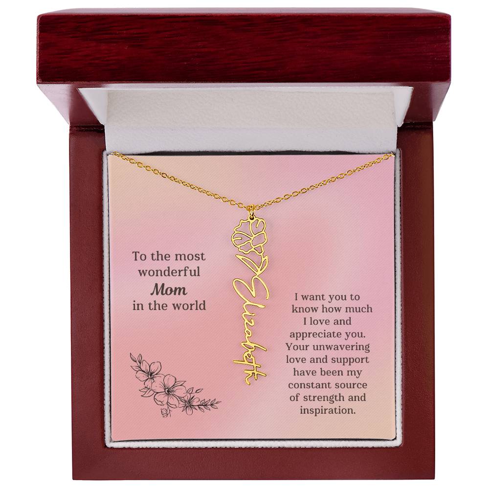 Personalized Name Birth Flower Necklace Mother's Day Gift or Birthday To the Most Wonderful Mom in the World M52