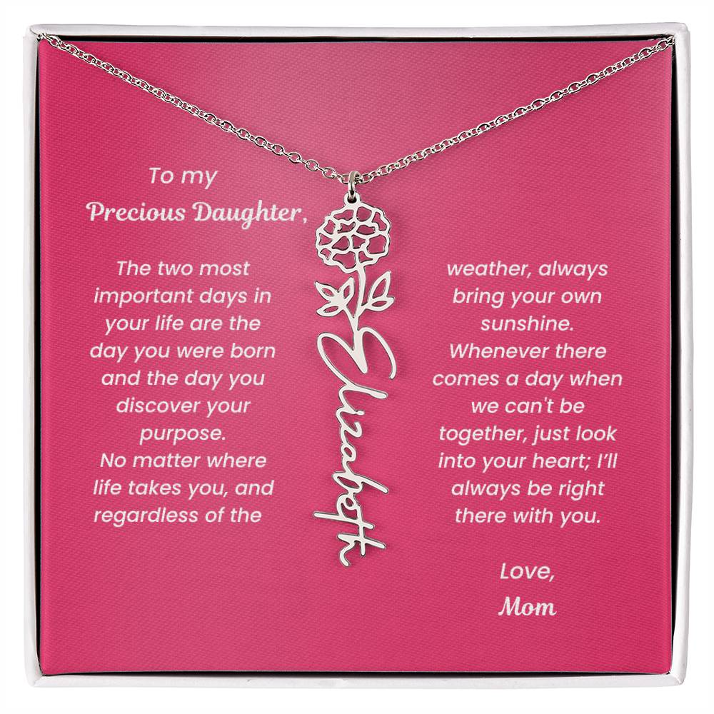 Personalized Name Birth Month Flower Necklace Gift for Daughter or Granddaughter - BFNVMC71D