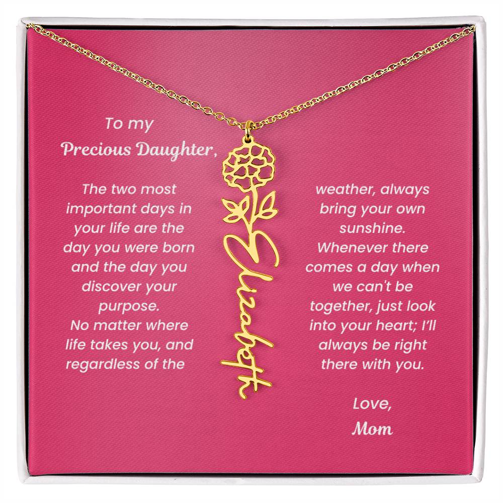 Personalized Name Birth Month Flower Necklace Gift for Daughter or Granddaughter - BFNVMC71D