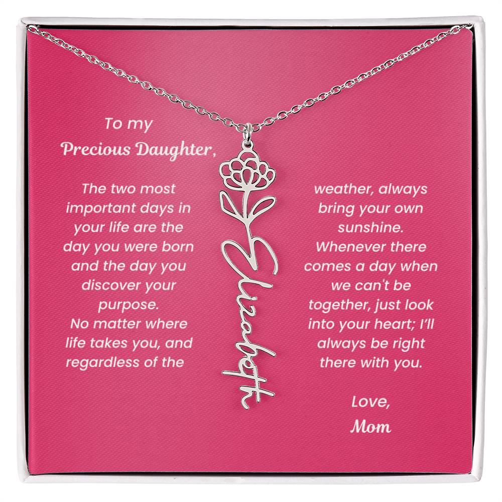 Personalized Name Birth Month Flower Necklace Gift for Daughter or Granddaughter - BFNVMC71D