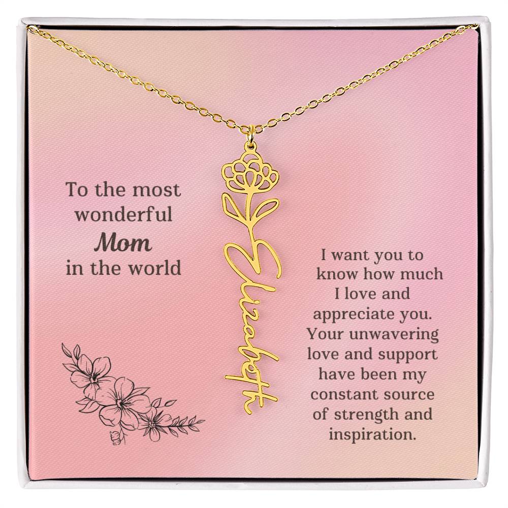 Personalized Name Birth Flower Necklace Mother's Day Gift or Birthday To the Most Wonderful Mom in the World M52