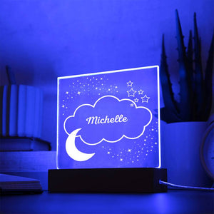 Moon, Cloud and Stars Custom Name Acrylic Plaque Night Light