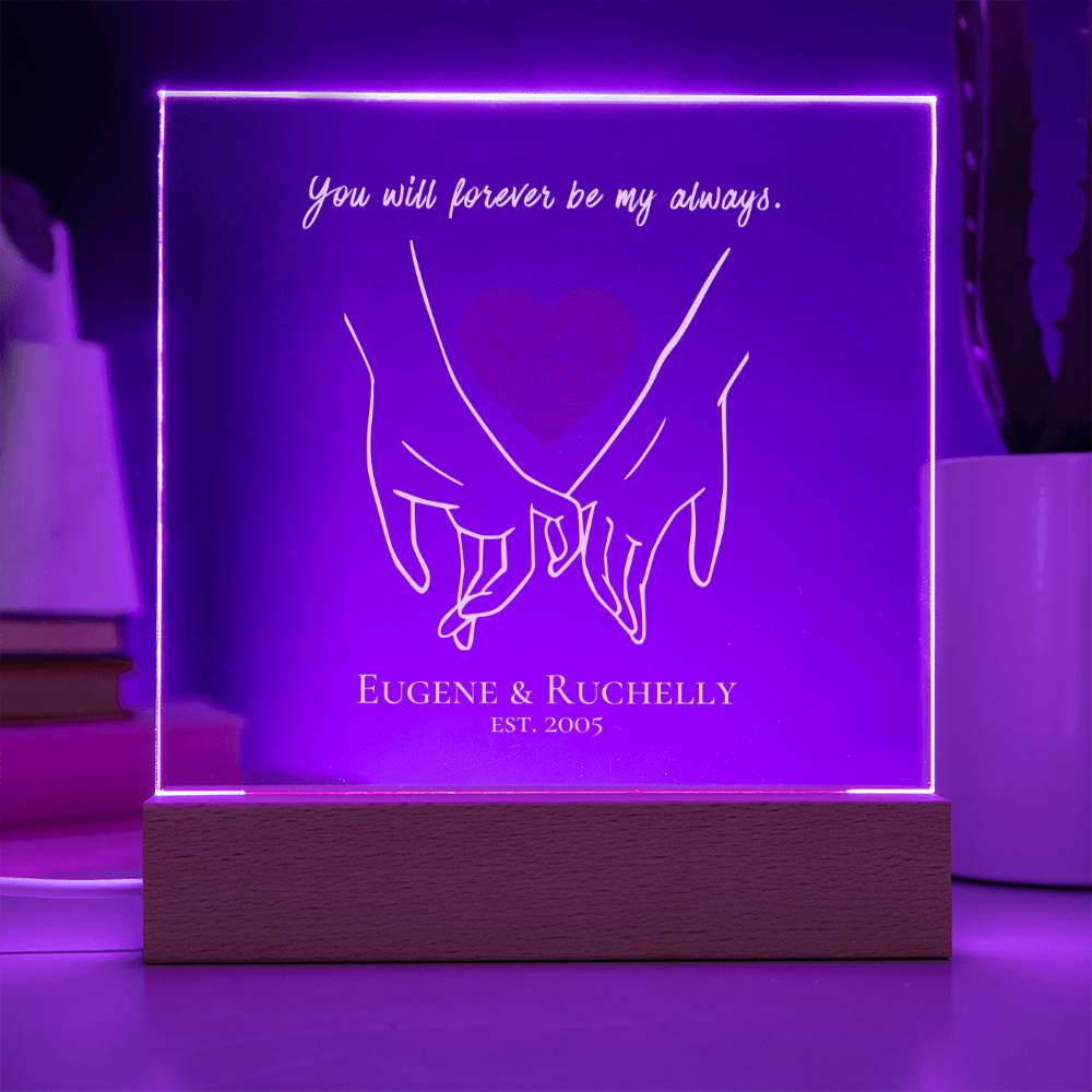 Personalized Couple's Names Pinky Promise You Will Forever Be My Always Romantic Wedding Anniversary or Valentine's Day Gift Acrylic Color Changing LED Night Light Display