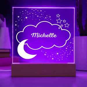 Moon, Cloud and Stars Custom Name Acrylic Plaque Night Light