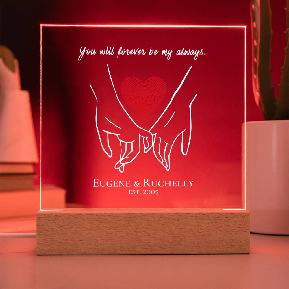 Personalized Couple's Names Pinky Promise You Will Forever Be My Always Romantic Wedding Anniversary or Valentine's Day Gift Acrylic Color Changing LED Night Light Display