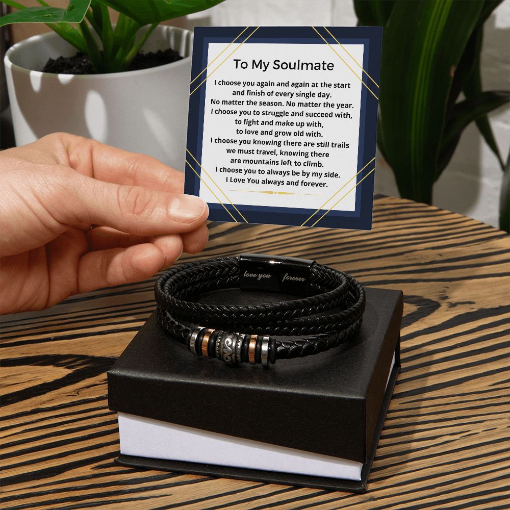 To My Soulmate Men's Braided Leather Bracelet Gift For Him BLB_HM21