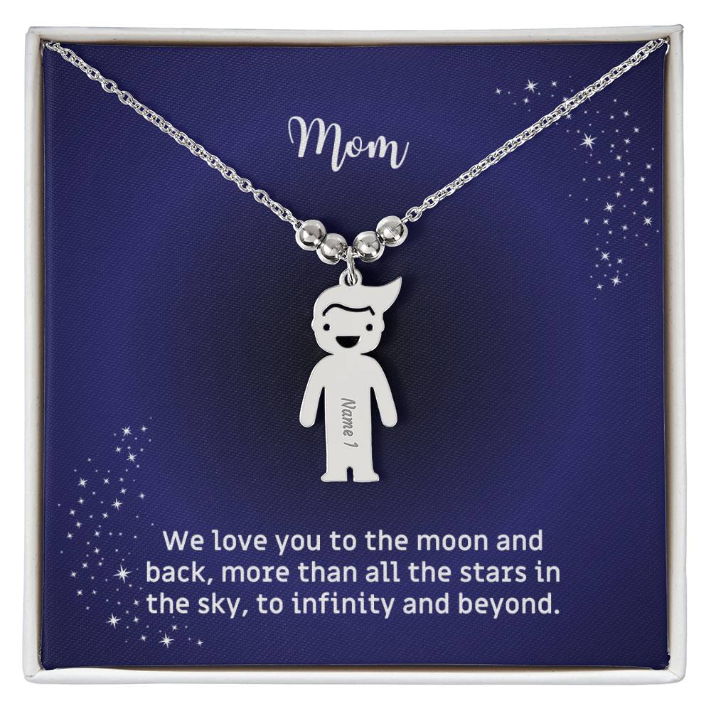 Mother's Necklace with Children's Names and Boy Girl Kid Charm Gift for Mom/Mum or Grandmother with Message Card To the Moon and Back KID_M67AWE_MOM