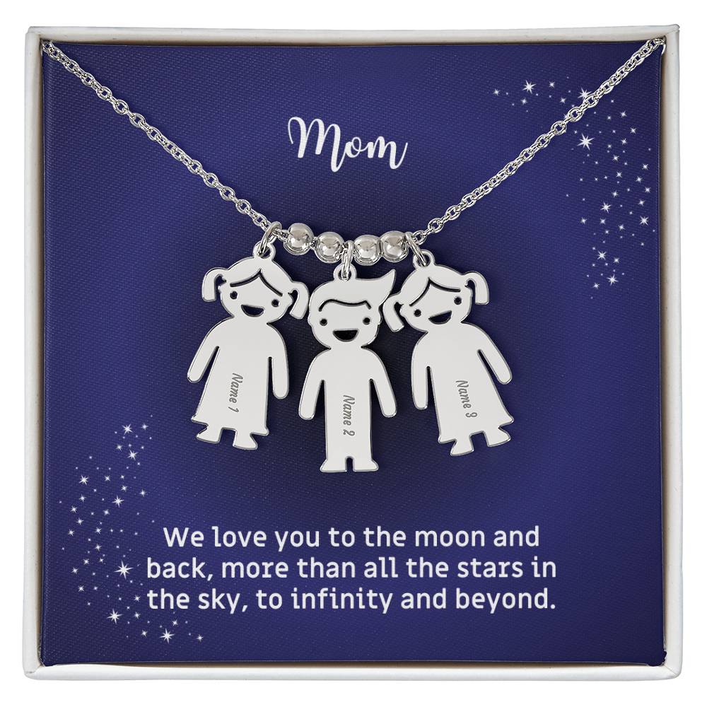 Mother's Necklace with Children's Names and Boy Girl Kid Charm Gift for Mom/Mum or Grandmother with Message Card To the Moon and Back KID_M67AWE_MOM