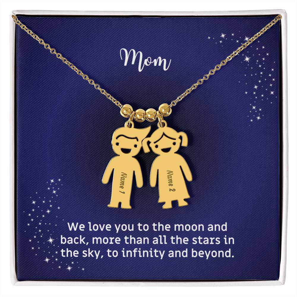 Mother's Necklace with Children's Names and Boy Girl Kid Charm Gift for Mom/Mum or Grandmother with Message Card To the Moon and Back KID_M67AWE_MOM