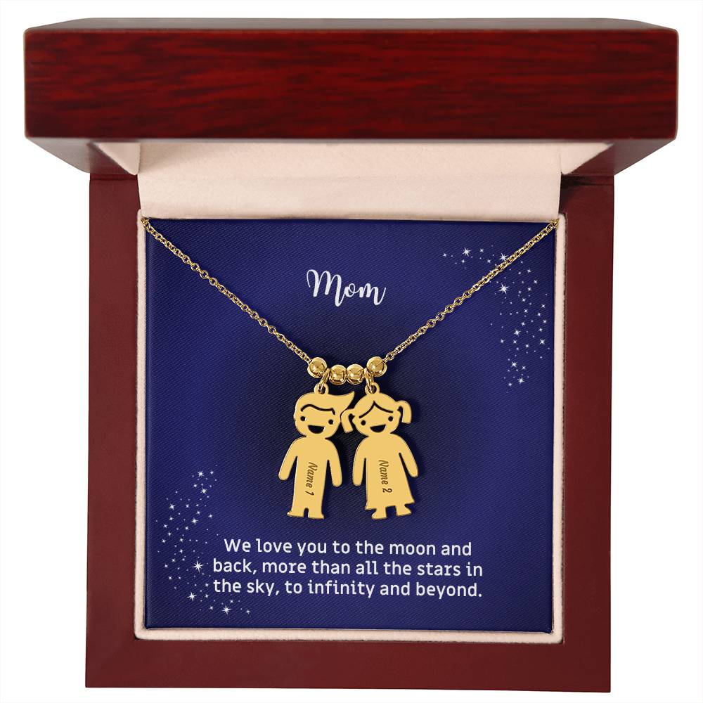 Mother's Necklace with Children's Names and Boy Girl Kid Charm Gift for Mom/Mum or Grandmother with Message Card To the Moon and Back KID_M67AWE_MOM