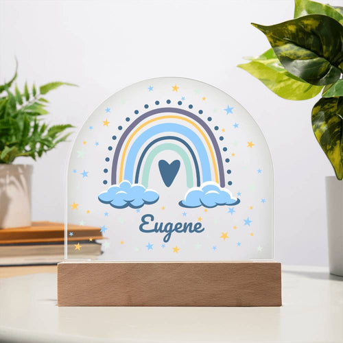 Personalized Name Dome Acrylic Boho Rainbow, Stars, Clouds and Heart Night Light for Boys