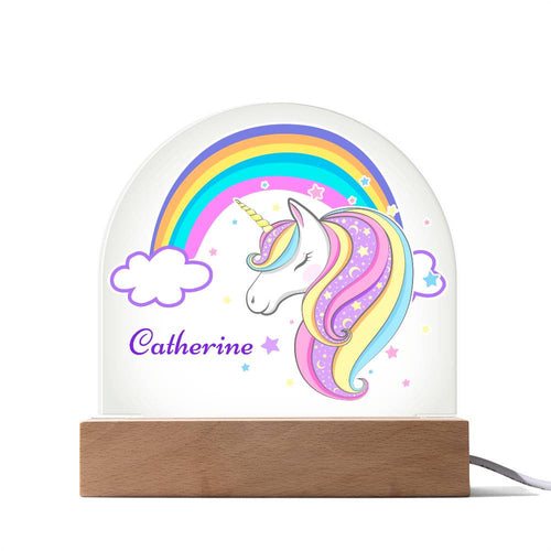 Personalized Name Whimsical Unicorn Rainbow And Stars Girl's Bedroom Nursery LED Color Changing Night Light