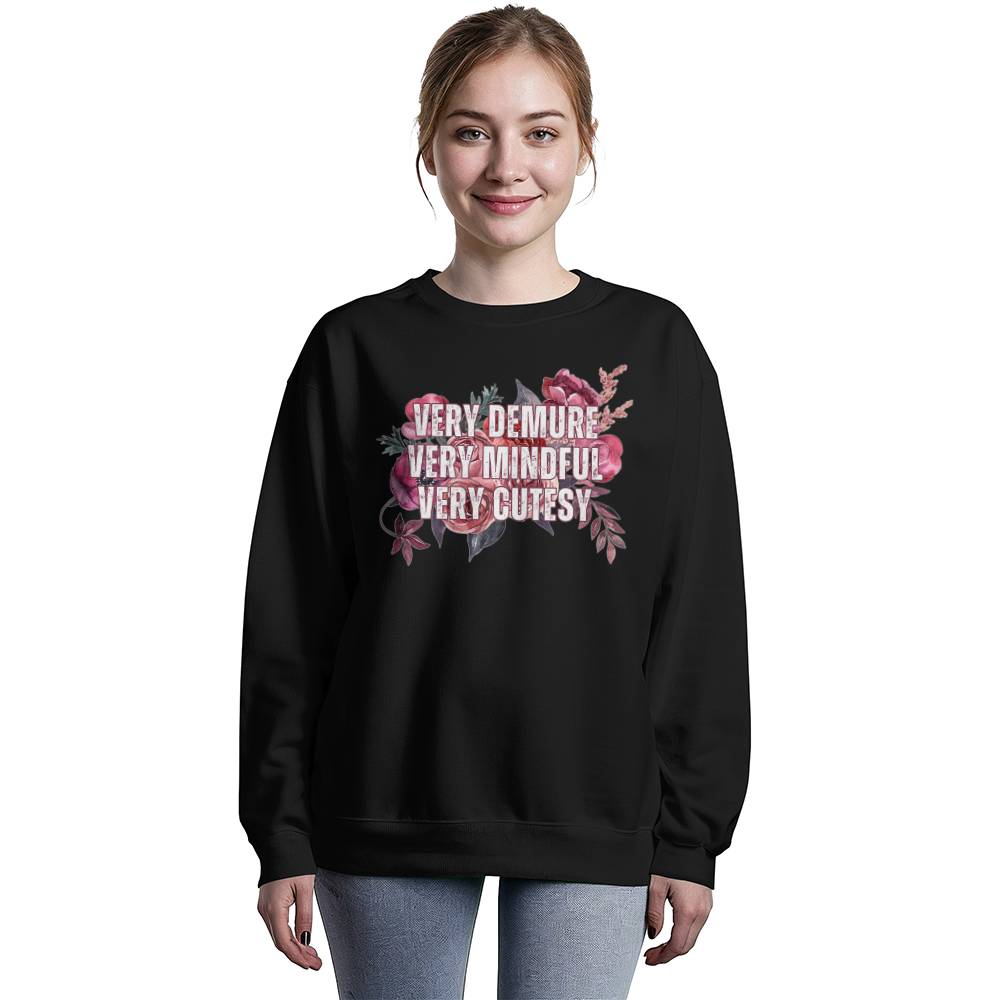 Trending "Very Demure, Very Mindful, Very Cutesy" Floral Print  Bella + Canvas Crewneck Sweatshirt