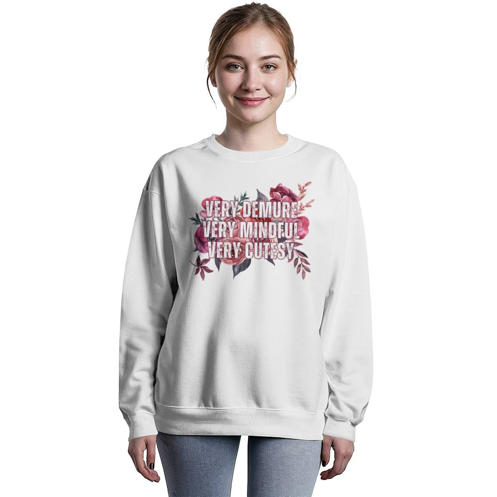 Trending "Very Demure, Very Mindful, Very Cutesy" Floral Print  Bella + Canvas Crewneck Sweatshirt