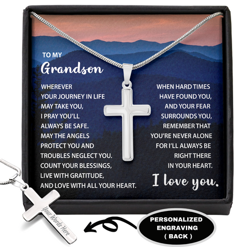 To My Grandson - Count Your Blessings - Cross Necklace Engraving - CNEGSonM35