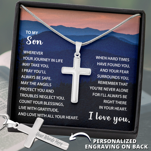 To My Son - Count Your Blessings - Cross Necklace Engraving - CNECSonM35