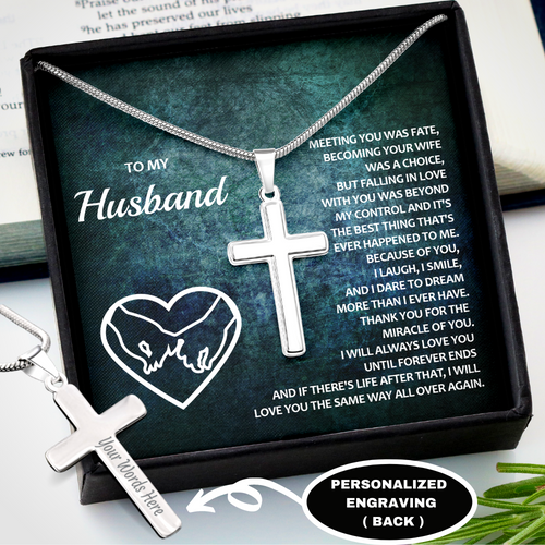 To My Husband - Cross Necklace Engraving - CNECHusbandM10