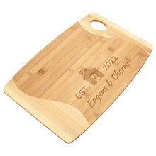 Load image into Gallery viewer, Personalised New Home Engraved Bamboo Chopping Board Cheese Board Serving Board Cutting Novelty Gift Birthday Christmas Housewarming Wedding