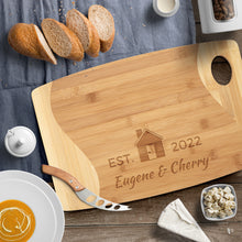 Load image into Gallery viewer, Personalised New Home Engraved Bamboo Chopping Board Cheese Board Serving Board Cutting Novelty Gift Birthday Christmas Housewarming Wedding
