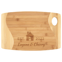 Load image into Gallery viewer, Personalised New Home Engraved Bamboo Chopping Board Cheese Board Serving Board Cutting Novelty Gift Birthday Christmas Housewarming Wedding