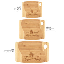Load image into Gallery viewer, Personalised New Home Engraved Bamboo Chopping Board Cheese Board Serving Board Cutting Novelty Gift Birthday Christmas Housewarming Wedding