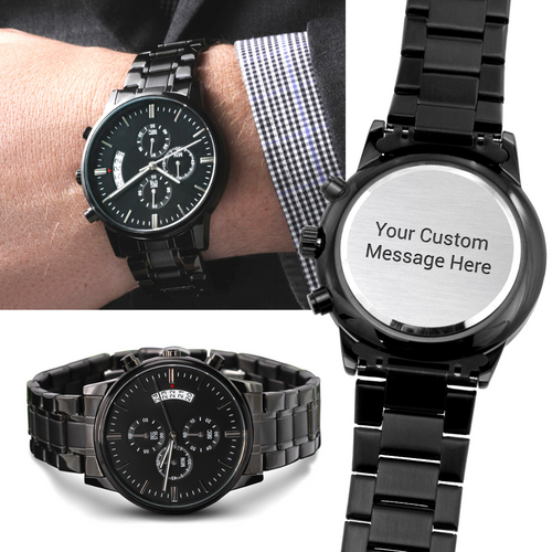 Customized Text Black Chronograph Watch For Men