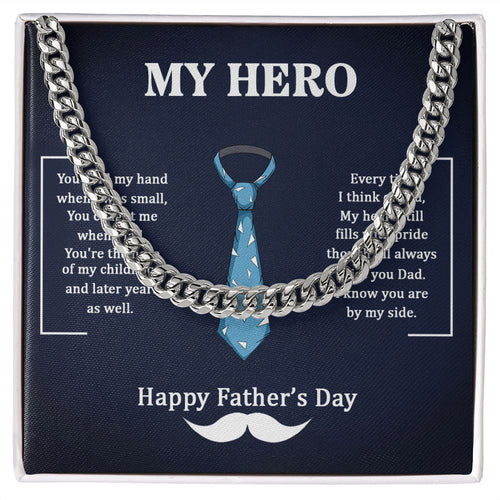 Dad My Hero Cuban Link Necklace For Him with Message Card