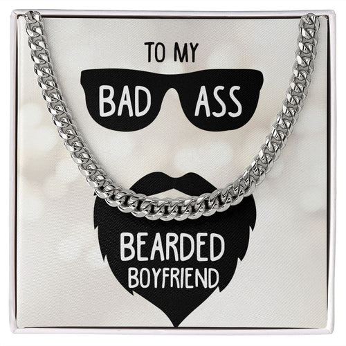 Bearded Boyfriend Cuban Link Necklace For Him with Message Card