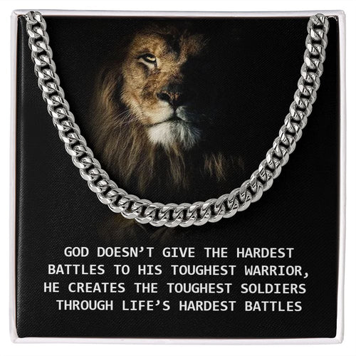 God's Toughest Warrior Cuban Link Necklace For Him with Message Card SM01 GENCUBAN