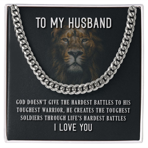God's Toughest Warrior Cuban Link Necklace For Husband with Message Card