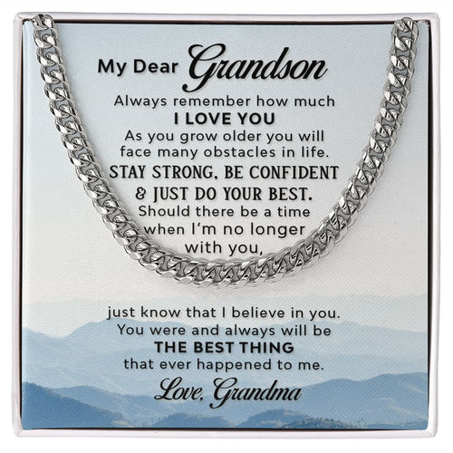 Grandson From Grandma Always Cuban Link Necklace For Him with Message Card