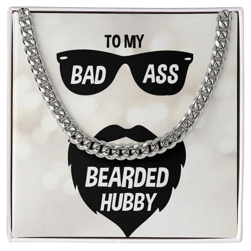 Bearded Hubby Cuban Link Necklace For Him with Message Card