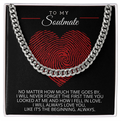 To My Soulmate Cuban Chain Link Necklace Gift For Husband or Boyfriend with Message Card