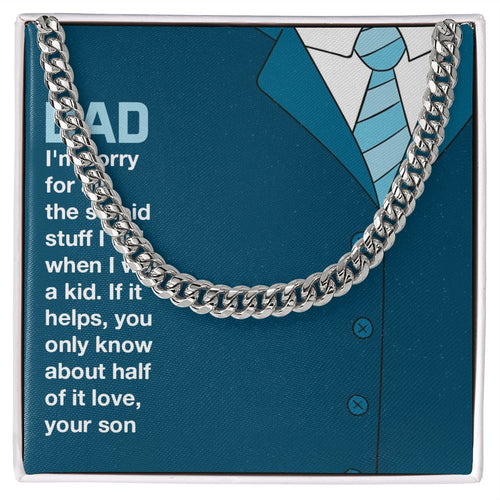 Dad From Son Half Of It Cuban Link Necklace For Him with Message Card