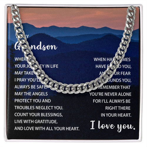 GrandsonM35 Cuban Link Necklace For Him with Message Card