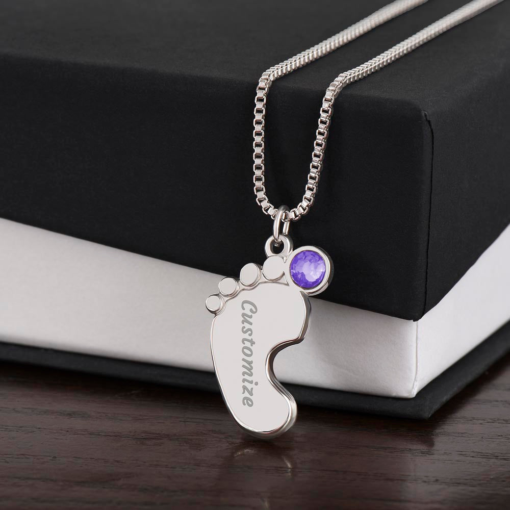 Baby Feet Necklace with Birthstone and Engraved Name for Mom/Mum Mother's Day Gift for Mom/mum New Mom