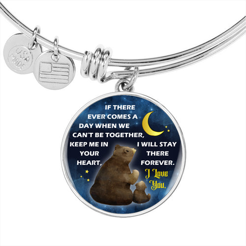 Keep Me In Your Heart Circle Charm Parent And Baby Bear Bangle - CGBangleTeddy01