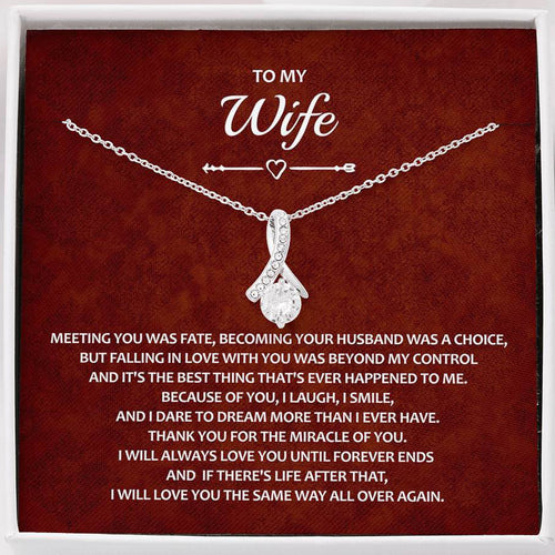 Ribbon Pendant with Cubic Zirconia Necklace - To My Wife - ABNWife10