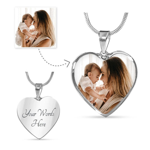 Personalized Photo Upload Heart Pendant Necklace With Text Engraving at the back