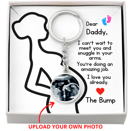 Daddy-to-Be Circle Photo Keychain - Father's day - Personalized Baby Sonogram Pregnancy Announcement Gift for New Dad - CBUKCM42